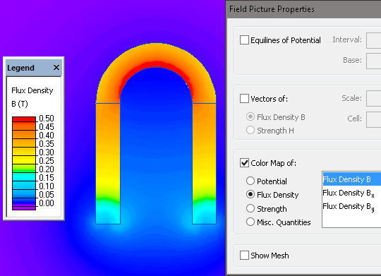 Colour mapping of the magnetic field with QuickField software